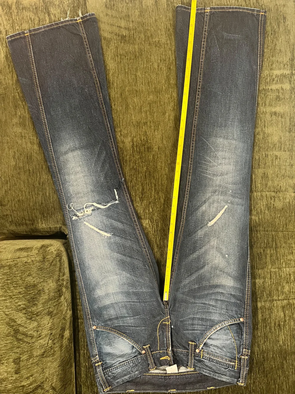 True Religion Men's Distressed Bootcut Jeans in Dark Blue